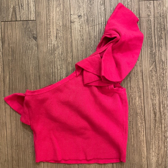 Express Red One-Shoulder Ruffle Top - Picture 5 of 6
